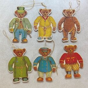Lot of 6 Vintage Merrimack Teddy Bear ornaments from 1983